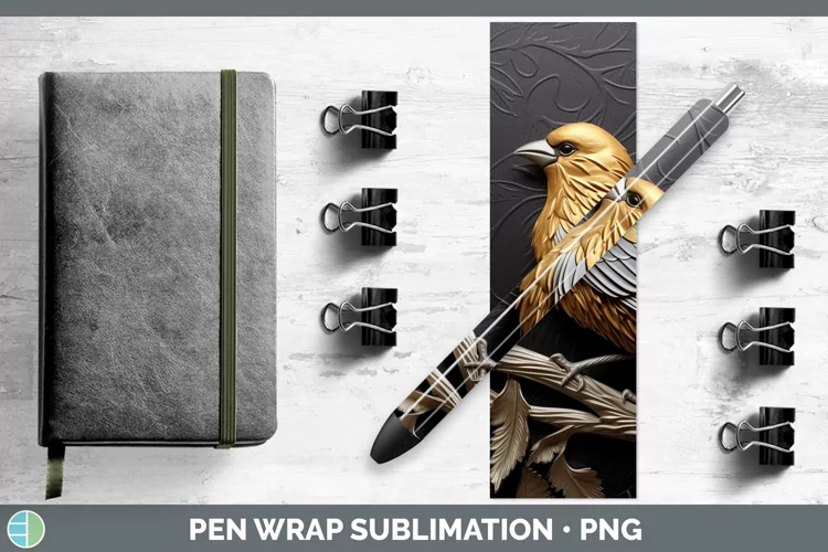 3D Black and Gold Pine Grosbeak Pen Wrap Sublimation Epoxy P