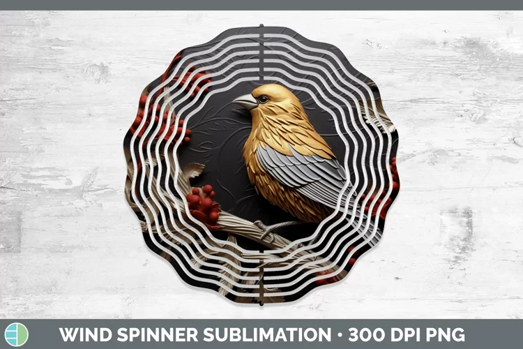 3D Black and Gold Pine Grosbeak Wind Spinner Sublimation Spi