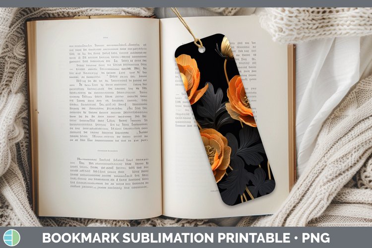 3D Black and Gold Ranunculus Bookmark Sublimation Printable