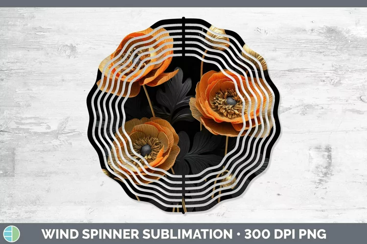 3D Black and Gold Ranunculus Wind Spinner Sublimation Spinne