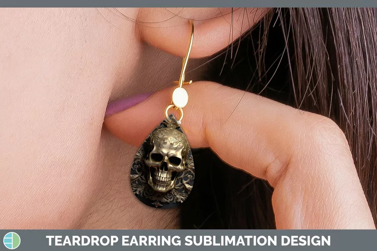 3D Black and Gold Skull Teardrop Earrings Sublimation Earrin