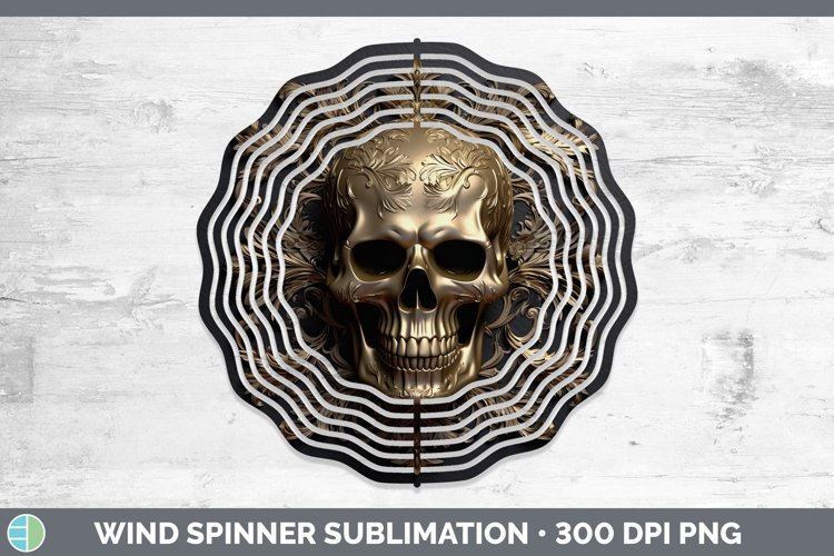 3D Black and Gold Skull Wind Spinner Sublimation Spinner Des
