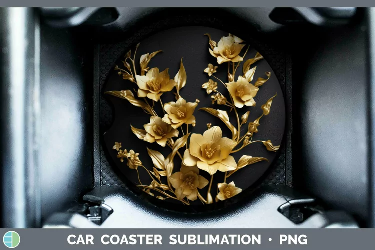 3D Black and Gold Snapdragon Car Coaster Sublimation Coaster