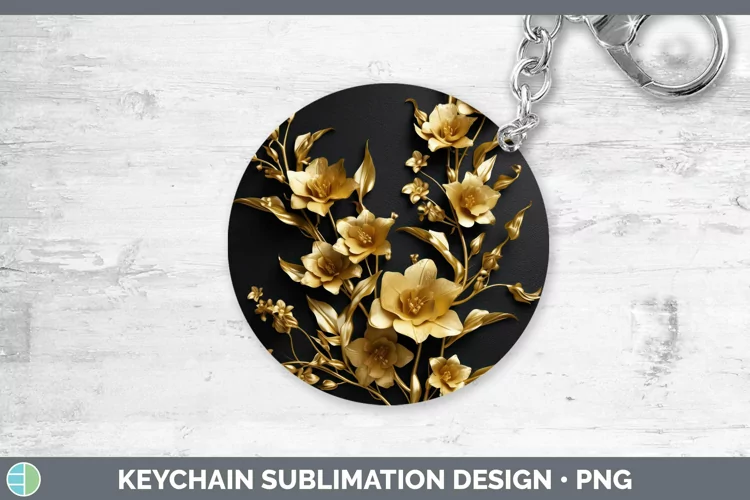 3D Black and Gold Snapdragon Keychain Sublimation Keyring De