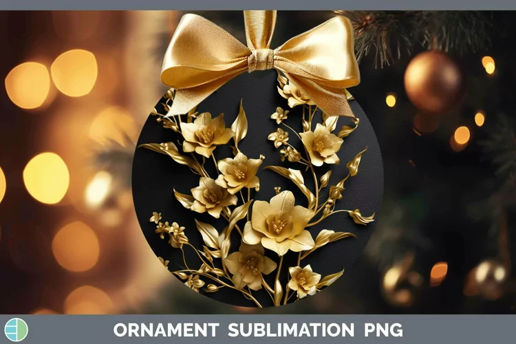 3D Black and Gold Snapdragon Ornament Sublimation Bauble Des
