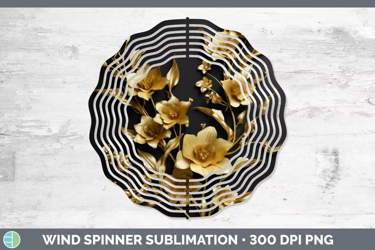 3D Black and Gold Snapdragon Wind Spinner Sublimation Spinne