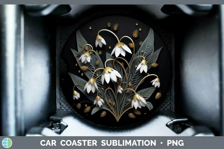 3D Black and Gold Snowdrop Car Coaster Sublimation Coaster D