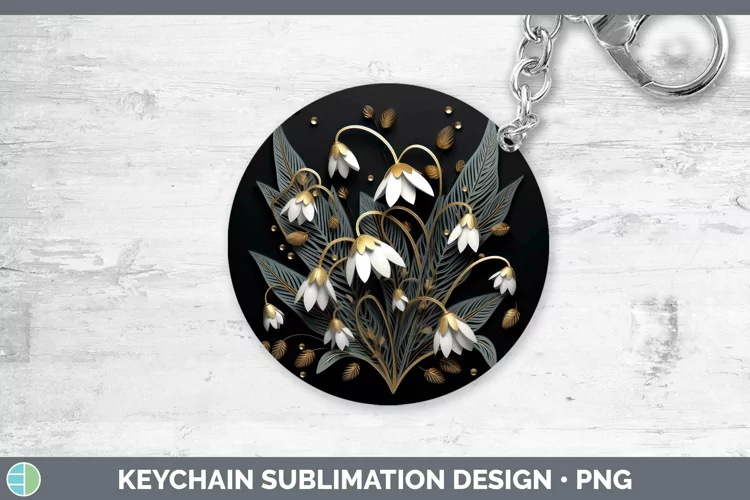 3D Black and Gold Snowdrop Keychain Sublimation Keyring Desi