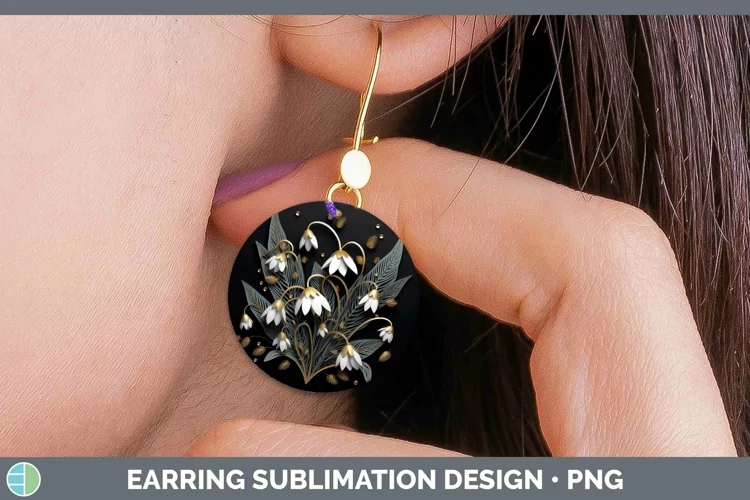3D Black and Gold Snowdrop Round Earrings Sublimation Earrin