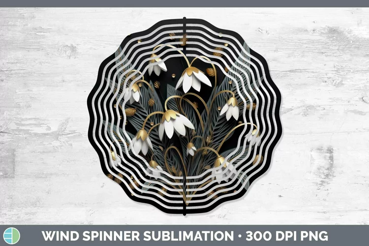 3D Black and Gold Snowdrop Wind Spinner Sublimation Spinner