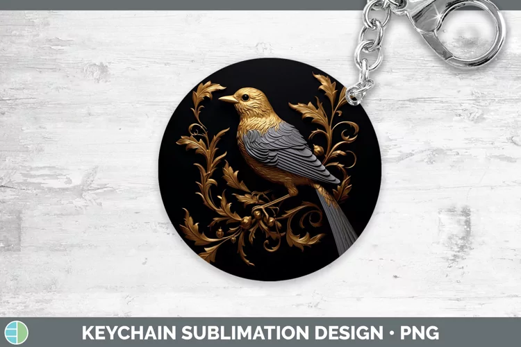 3D Black and Gold Sparrow Keychain Sublimation Keyring Desig