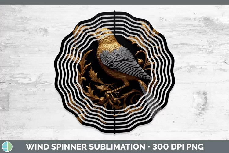 3D Black and Gold Sparrow Wind Spinner Sublimation Spinner D