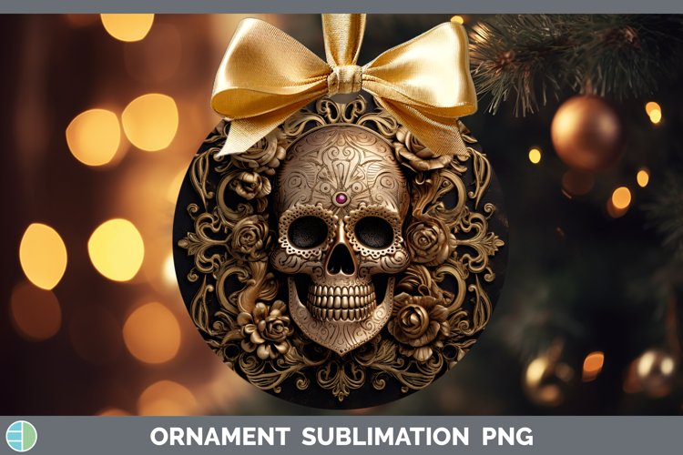 3D Black and Gold Sugar Skull Ornament Sublimation Bauble De
