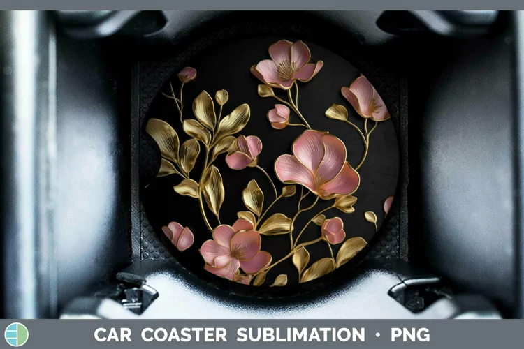3D Black and Gold Sweet Pea Car Coaster Sublimation Coaster
