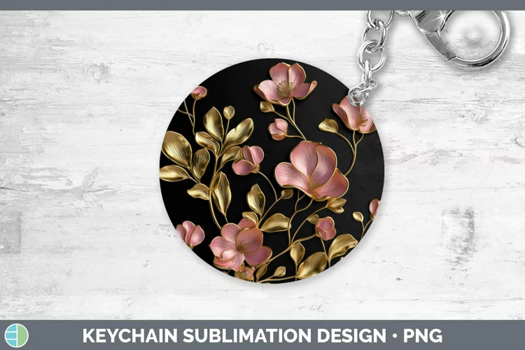 3D Black and Gold Sweet Pea Keychain Sublimation Keyring Des