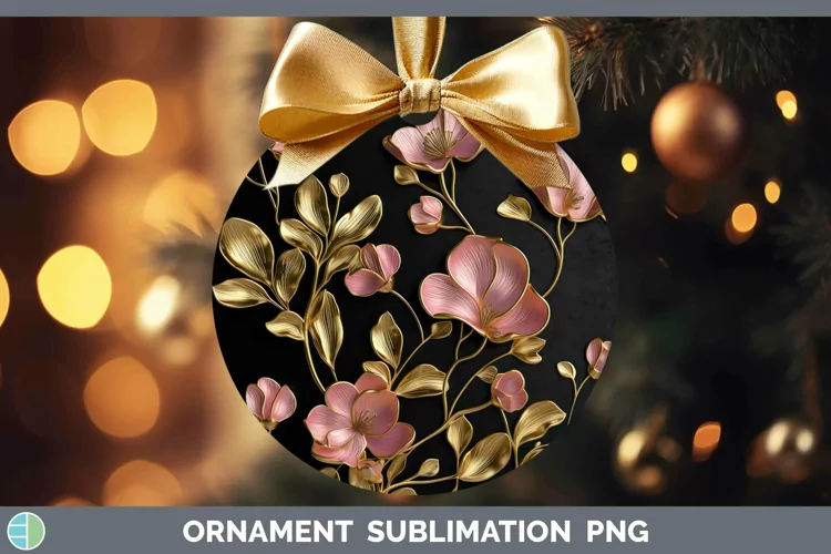 3D Black and Gold Sweet Pea Ornament Sublimation Bauble Desi