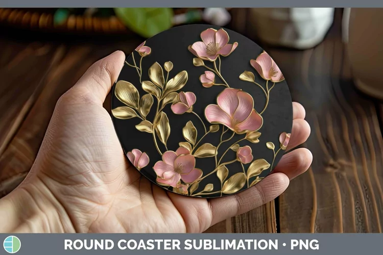 3D Black and Gold Sweet Pea Round Coaster Sublimation Coaste