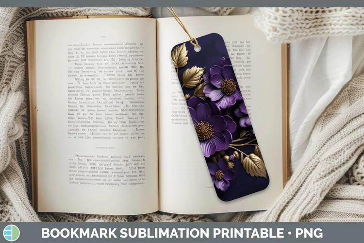 3D Black and Gold Violet Bookmark Sublimation Printable Desi