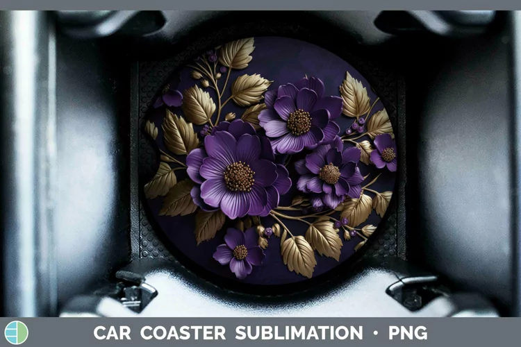 3D Black and Gold Violet Car Coaster Sublimation Coaster Des