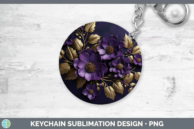 3D Black and Gold Violet Keychain Sublimation Keyring Design