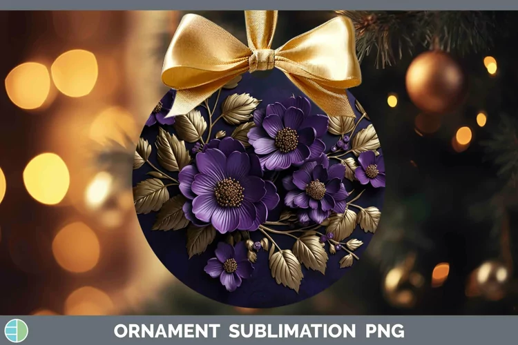 3D Black and Gold Violet Ornament Sublimation Bauble Designs