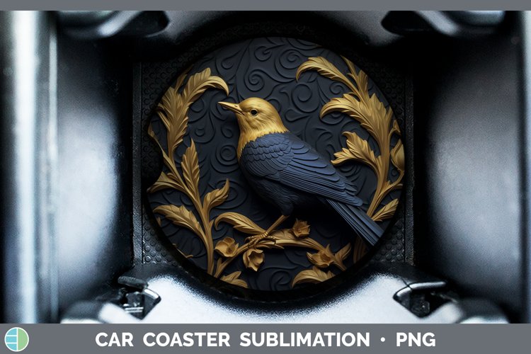 Gorgeous3D Black and Gold Car Coaster design.