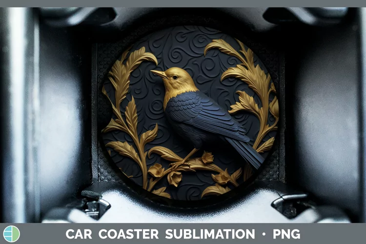 3D Black and Gold Warbler Car Coaster Sublimation Coaster De