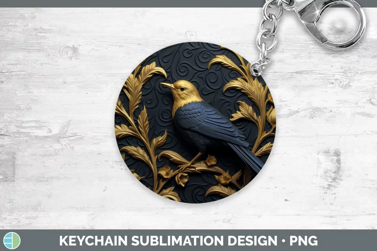 3D Black and Gold Warbler Keychain Sublimation Keyring Desig