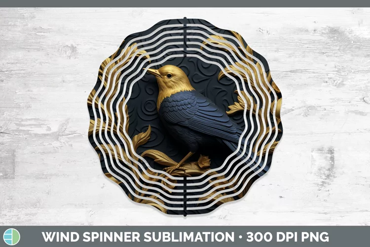 3D Black and Gold Warbler Wind Spinner Sublimation Spinner D