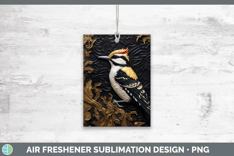 3D Black and Gold Woodpecker Downy Air Freshener Sublimation