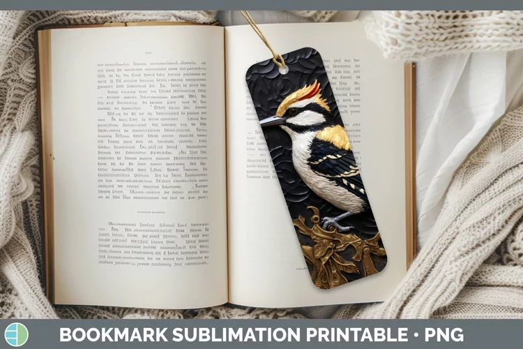 3D Black and Gold Woodpecker Downy Bookmark Sublimation Prin