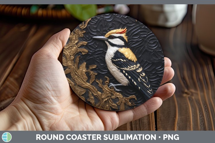 Gorgeous3D Black and Gold Round Coaster design.