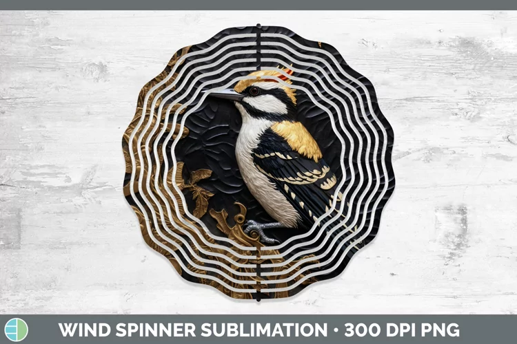 3D Black and Gold Woodpecker Downy Wind Spinner Sublimation