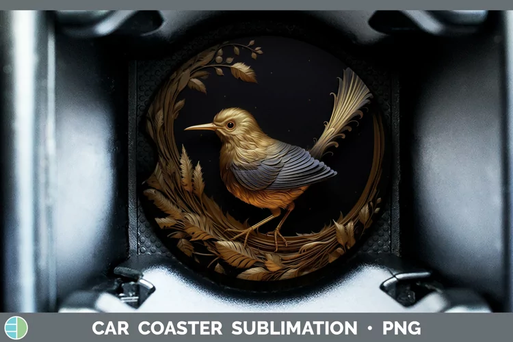 3D Black and Gold Wren Car Coaster Sublimation Coaster Desig