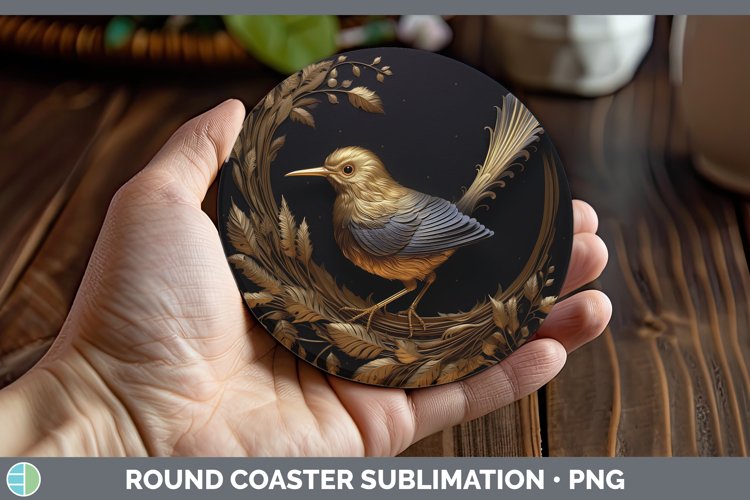 Gorgeous3D Black and Gold Round Coaster design.