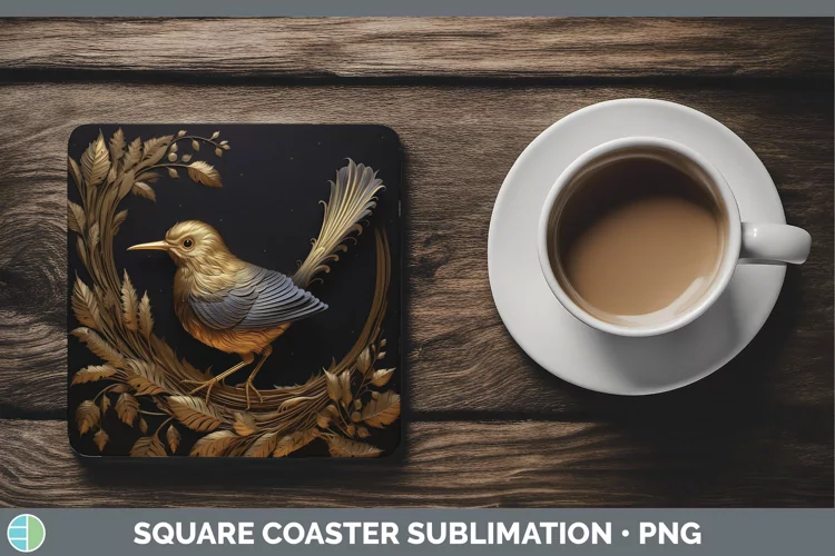 3D Black and Gold Wren Square Coaster Sublimation Coaster De