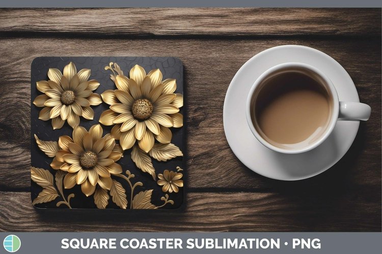 Gorgeous3D Black and Gold Square Coaster design.
