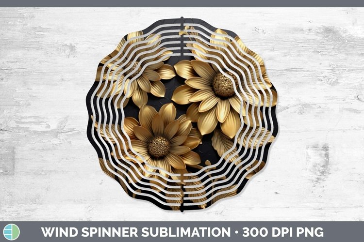 3D Black and Gold Zinnia Wind Spinner Sublimation Spinner De
