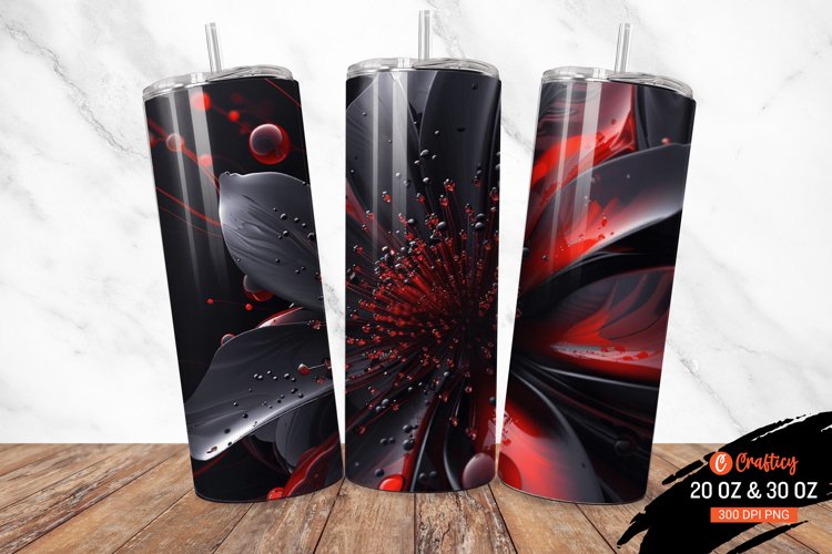 3D Black and Red Flower Tumbler Wrap 20/30 oz Tumbler Wrap