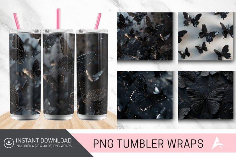 3D Black Butterflies Tumbler Wrap example image 1