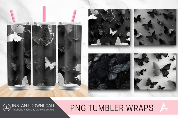3D Black Butterflies Tumbler Wrap example image 1