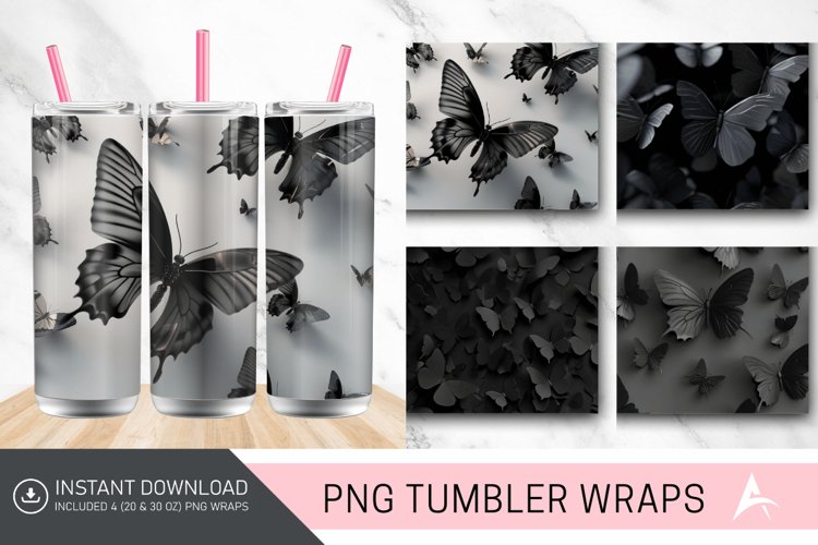 3D Black Butterflies Tumbler Wrap example image 1