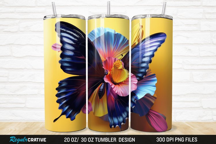 3D Black Butterfly Flower 20/30oz Skinny Tumbler example image 1