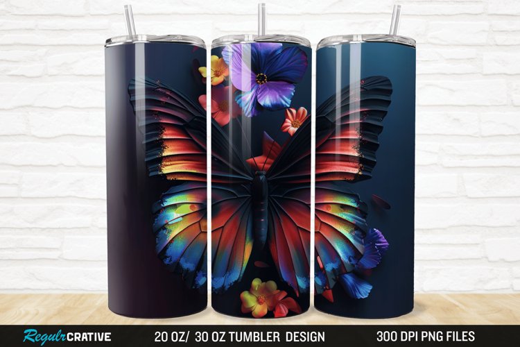 3D Black Butterfly Flower 20/30oz Skinny Tumbler example image 1