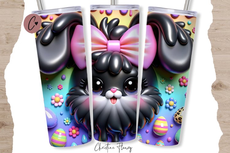 3D Black Easter Bunny Tumbler Wrap PNG