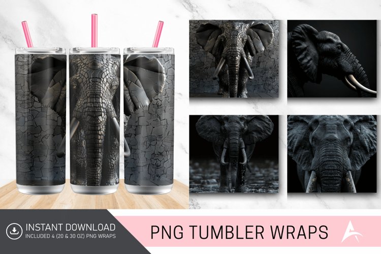 3D Black Elephant Tumbler wrap example image 1