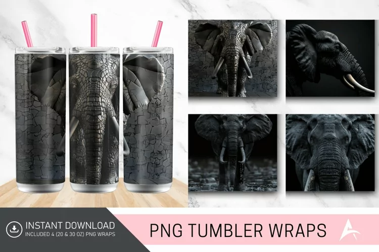 3D Black Elephant Tumbler wrap