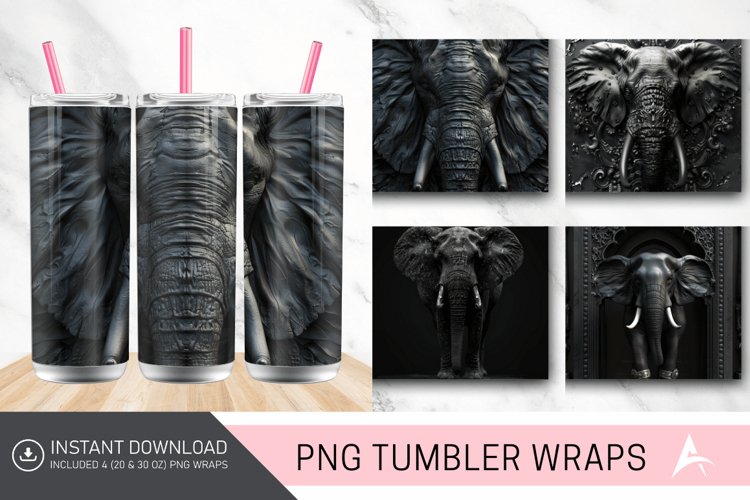 3D Black Elephant Tumbler wrap example image 1