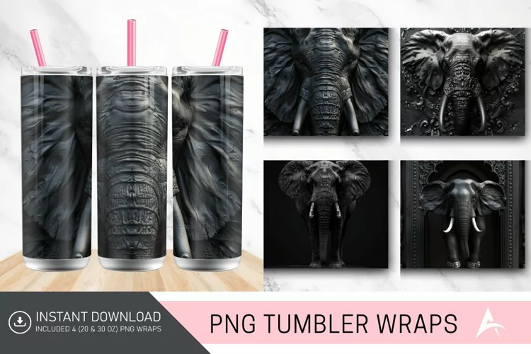 3D Black Elephant Tumbler wrap