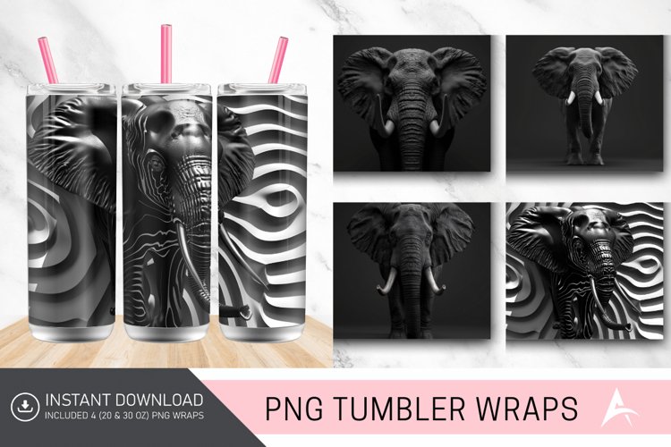 3D Black Elephant Tumbler wrap example image 1